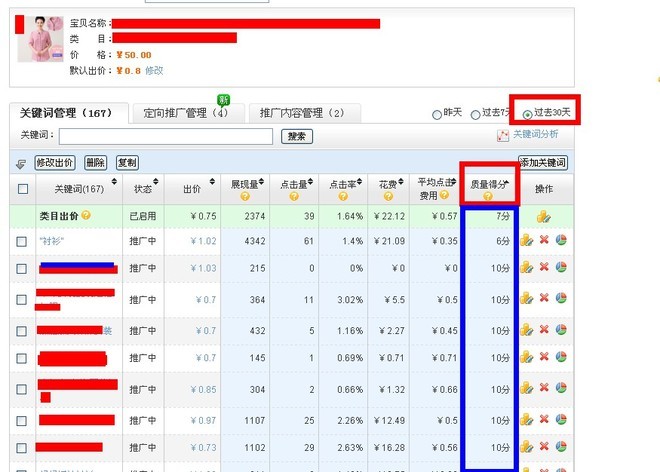 質(zhì)量得分和扣費(fèi)因素最相關(guān)，與標(biāo)題、類(lèi)目、屬性、圖片、促銷(xiāo)、點(diǎn)擊率、轉(zhuǎn)化率都有關(guān)2