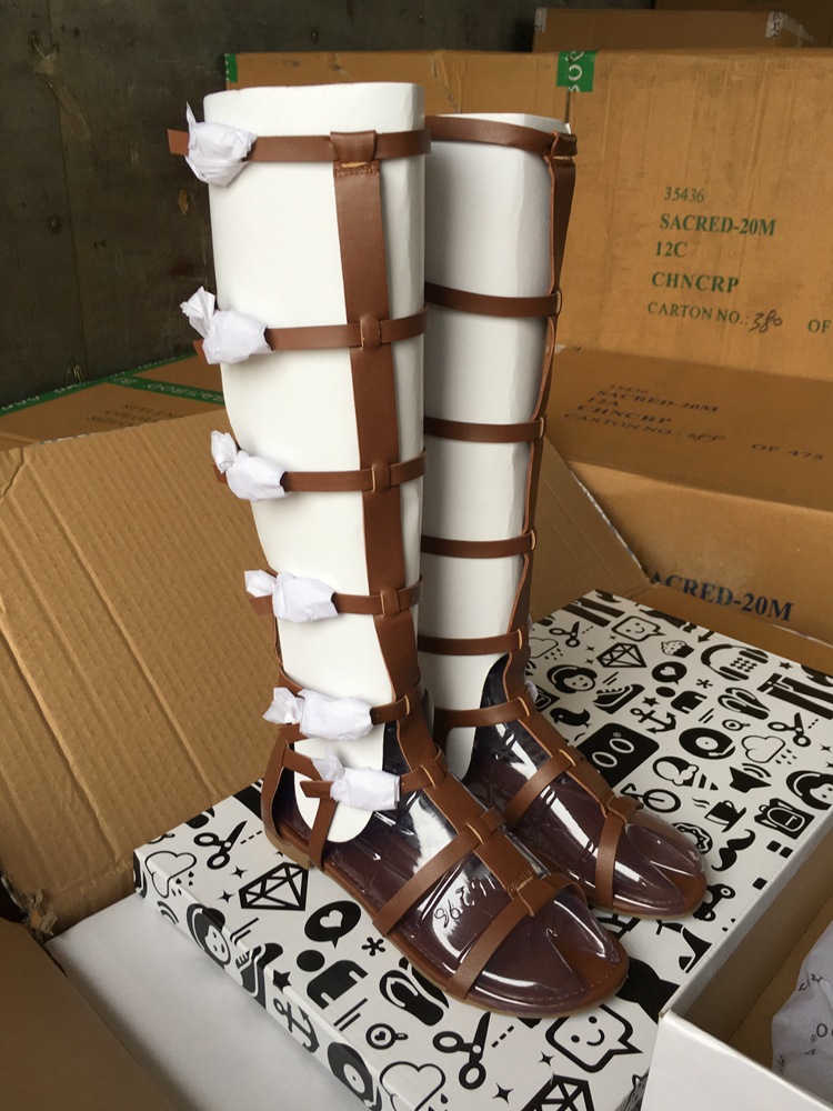 出美國原單美腿魚棕色角斗士平底羅馬涼鞋一件代發實體批發出口